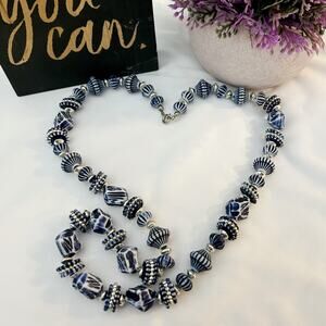 Vintage Blue Beaded Necklace Fashion Costume Jewelry